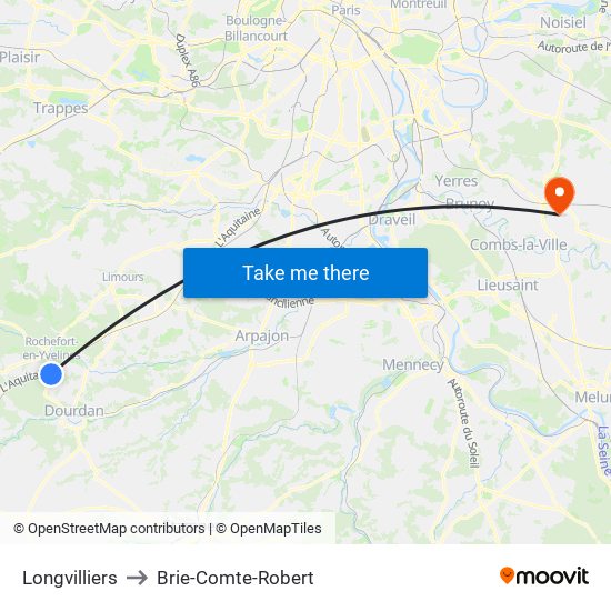 Longvilliers to Brie-Comte-Robert map