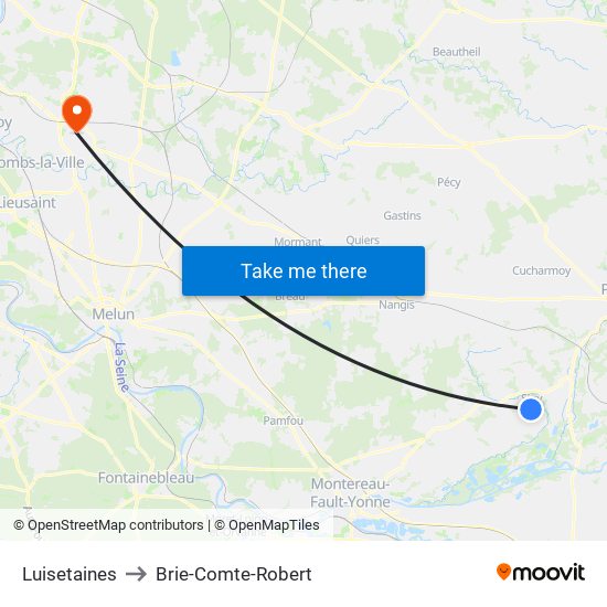 Luisetaines to Brie-Comte-Robert map