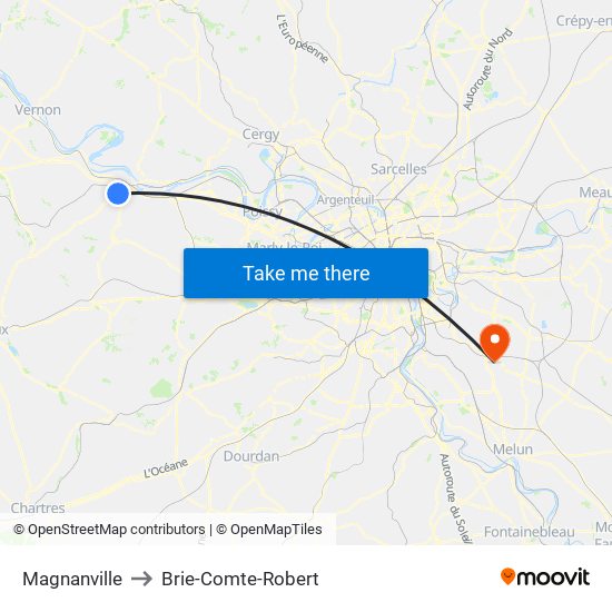 Magnanville to Brie-Comte-Robert map