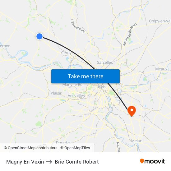 Magny-En-Vexin to Brie-Comte-Robert map
