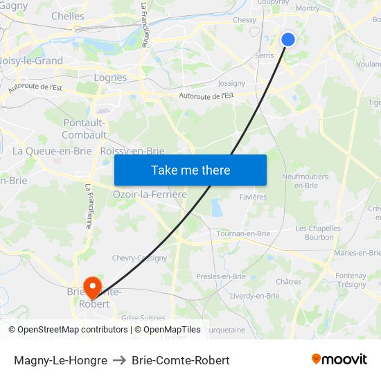 Magny-Le-Hongre to Brie-Comte-Robert map