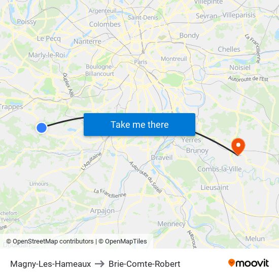 Magny-Les-Hameaux to Brie-Comte-Robert map