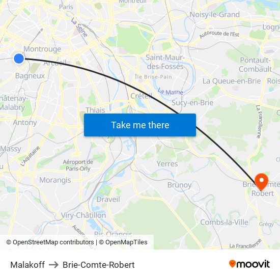 Malakoff to Brie-Comte-Robert map