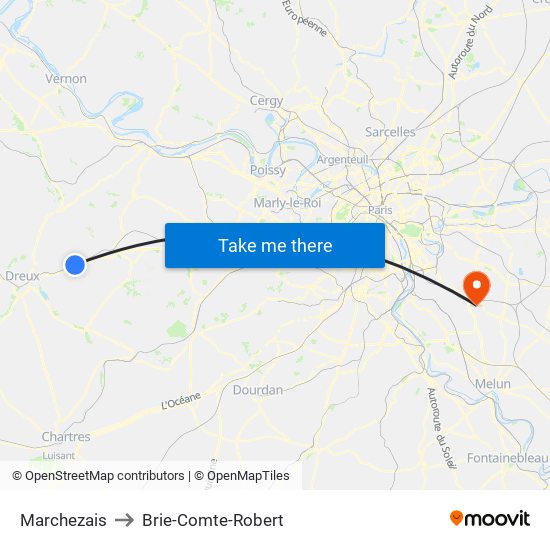 Marchezais to Brie-Comte-Robert map