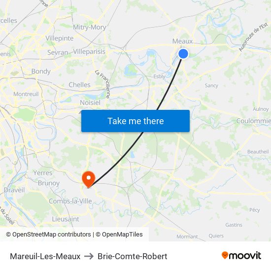 Mareuil-Les-Meaux to Brie-Comte-Robert map