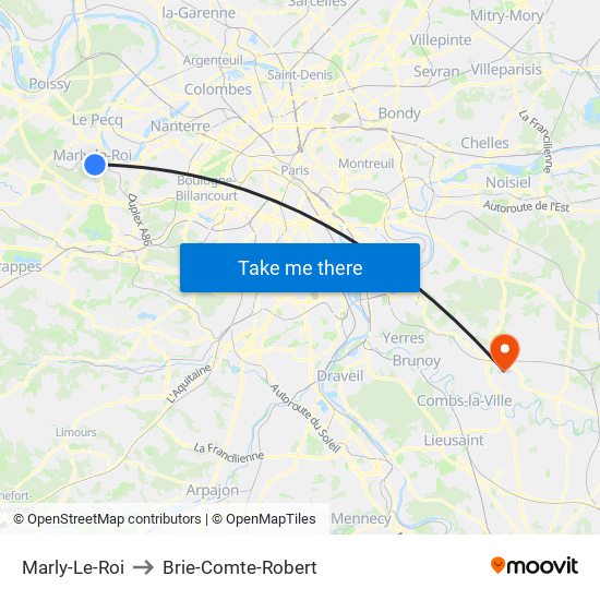 Marly-Le-Roi to Brie-Comte-Robert map