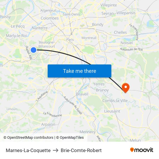 Marnes-La-Coquette to Brie-Comte-Robert map