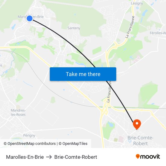 Marolles-En-Brie to Brie-Comte-Robert map