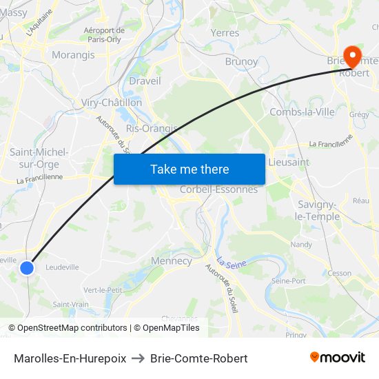 Marolles-En-Hurepoix to Brie-Comte-Robert map