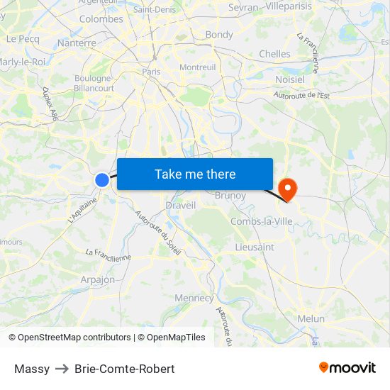 Massy to Brie-Comte-Robert map