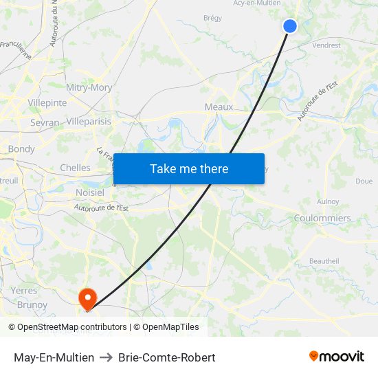 May-En-Multien to Brie-Comte-Robert map