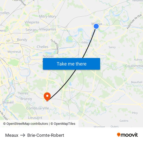 Meaux to Brie-Comte-Robert map