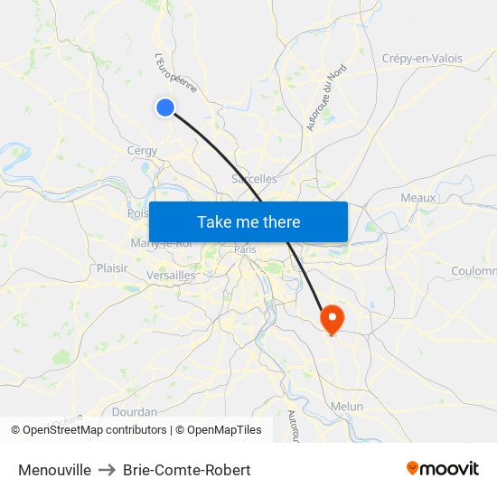 Menouville to Brie-Comte-Robert map