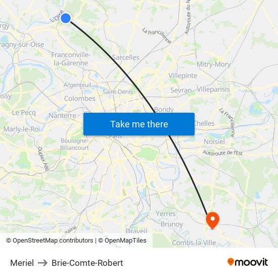 Meriel to Brie-Comte-Robert map