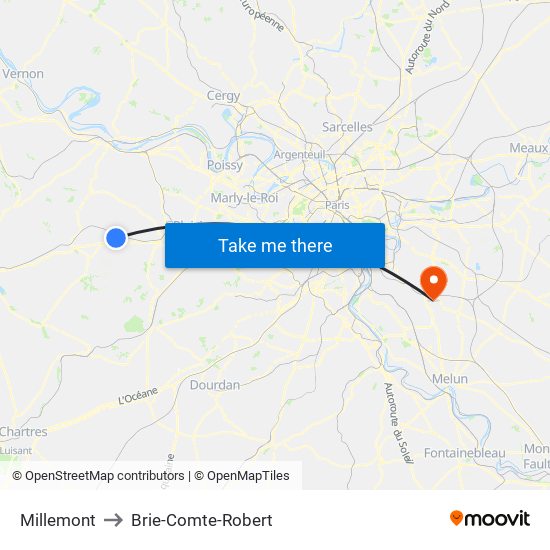 Millemont to Brie-Comte-Robert map