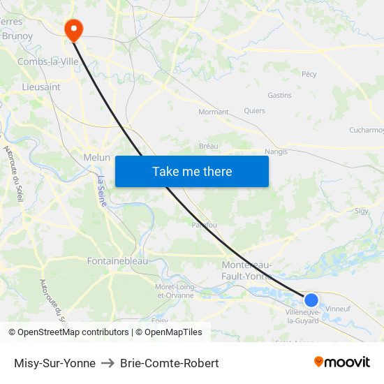 Misy-Sur-Yonne to Brie-Comte-Robert map