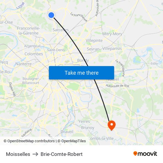 Moisselles to Brie-Comte-Robert map