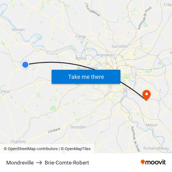 Mondreville to Brie-Comte-Robert map