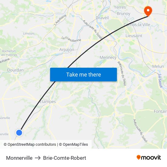Monnerville to Brie-Comte-Robert map