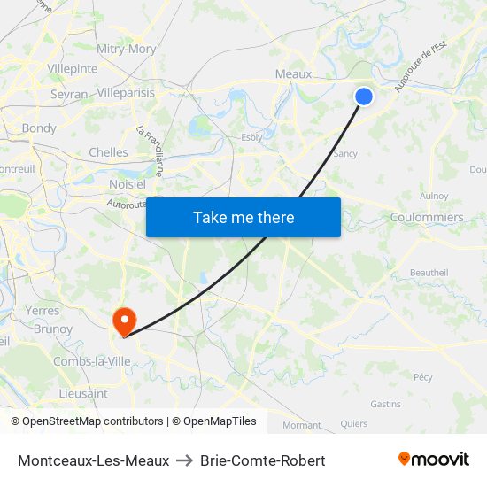 Montceaux-Les-Meaux to Brie-Comte-Robert map