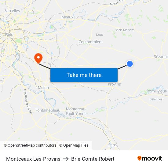 Montceaux-Les-Provins to Brie-Comte-Robert map