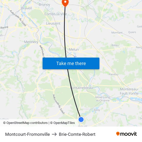 Montcourt-Fromonville to Brie-Comte-Robert map