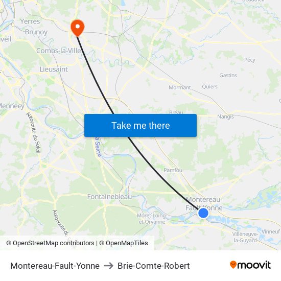 Montereau-Fault-Yonne to Brie-Comte-Robert map