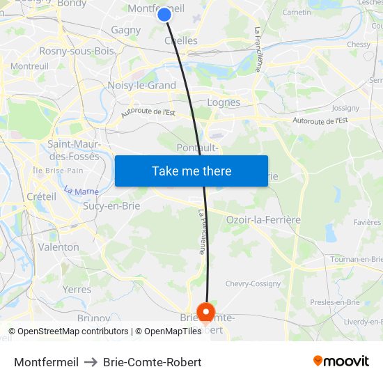 Montfermeil to Brie-Comte-Robert map