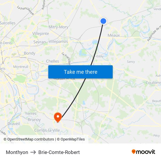 Monthyon to Brie-Comte-Robert map