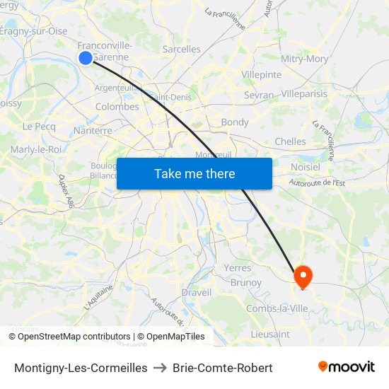 Montigny-Les-Cormeilles to Brie-Comte-Robert map