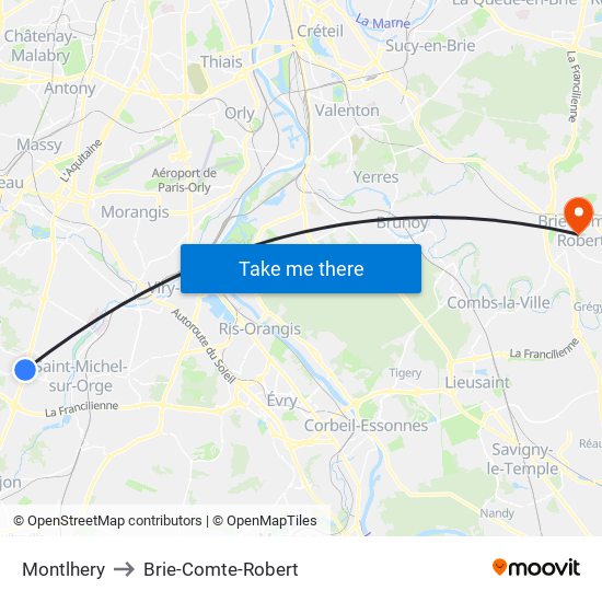 Montlhery to Brie-Comte-Robert map