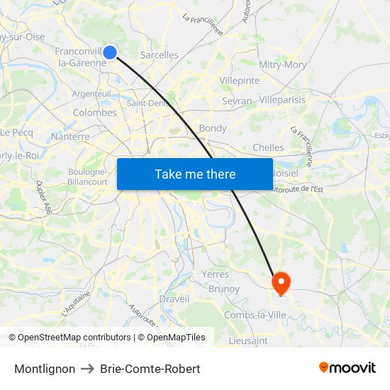 Montlignon to Brie-Comte-Robert map