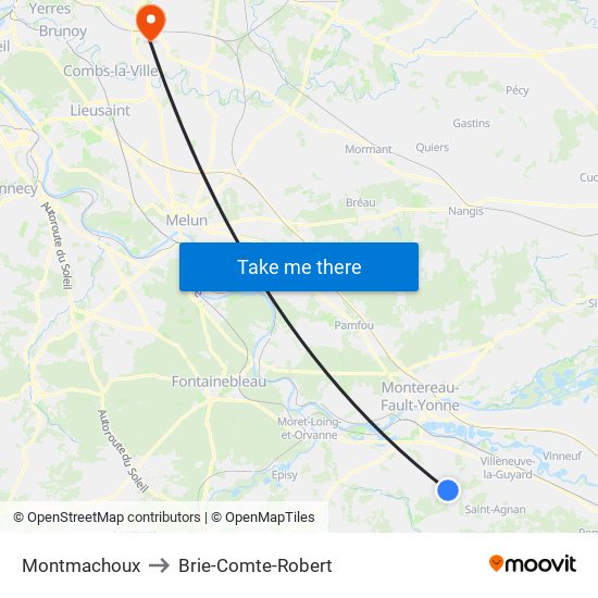 Montmachoux to Brie-Comte-Robert map