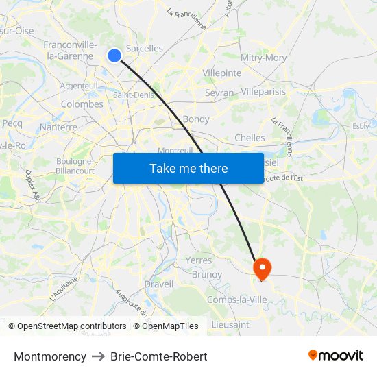 Montmorency to Brie-Comte-Robert map