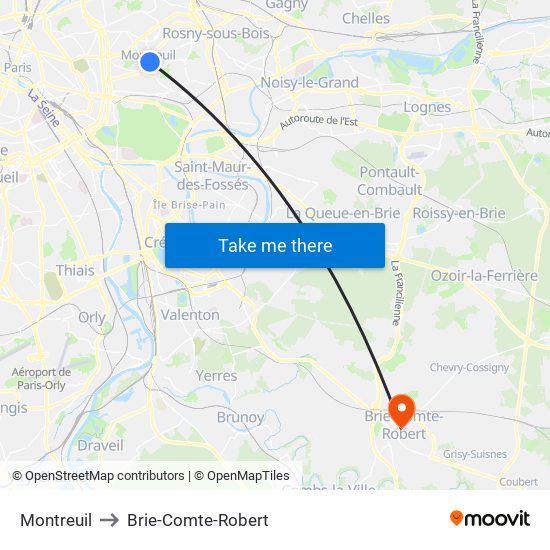 Montreuil to Brie-Comte-Robert map