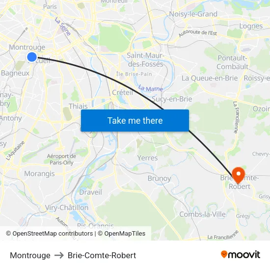 Montrouge to Brie-Comte-Robert map
