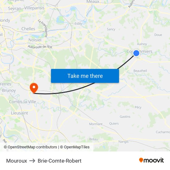Mouroux to Brie-Comte-Robert map