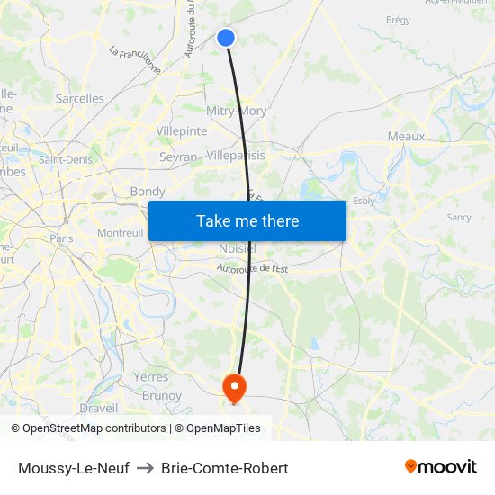 Moussy-Le-Neuf to Brie-Comte-Robert map