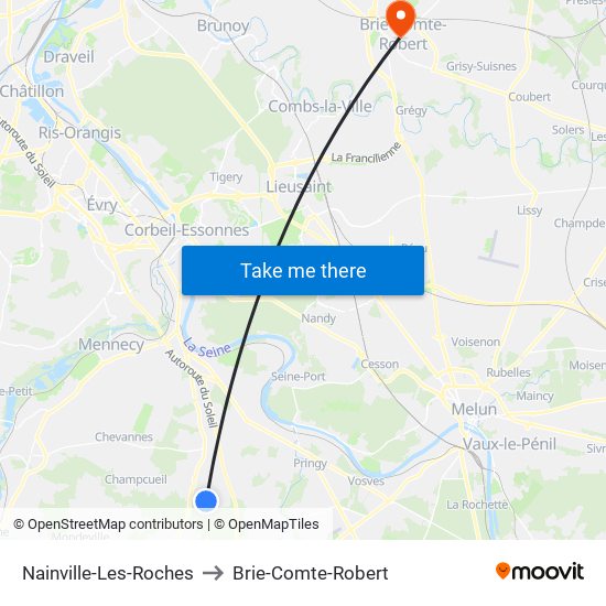 Nainville-Les-Roches to Brie-Comte-Robert map