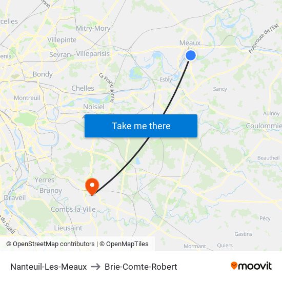 Nanteuil-Les-Meaux to Brie-Comte-Robert map