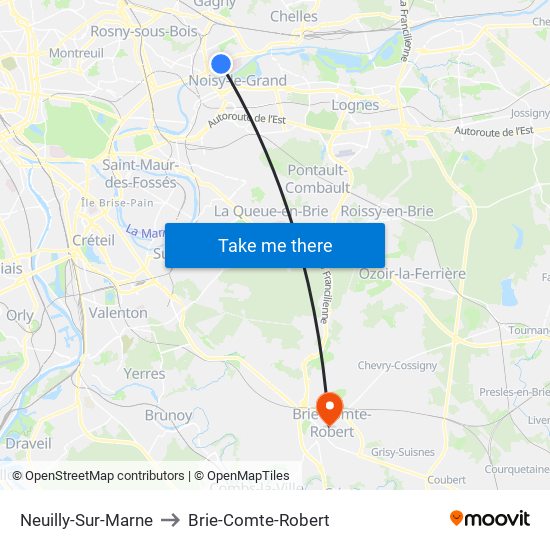 Neuilly-Sur-Marne to Brie-Comte-Robert map