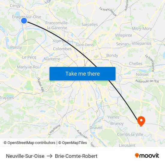 Neuville-Sur-Oise to Brie-Comte-Robert map