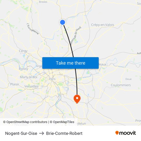 Nogent-Sur-Oise to Brie-Comte-Robert map