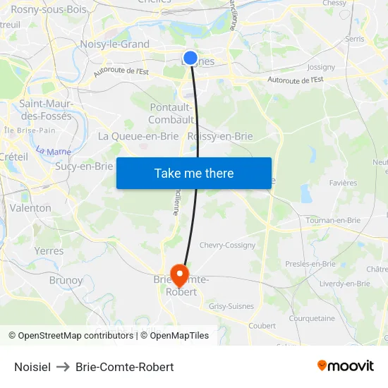 Noisiel to Brie-Comte-Robert map