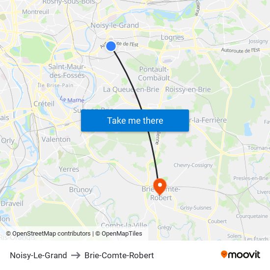 Noisy-Le-Grand to Brie-Comte-Robert map