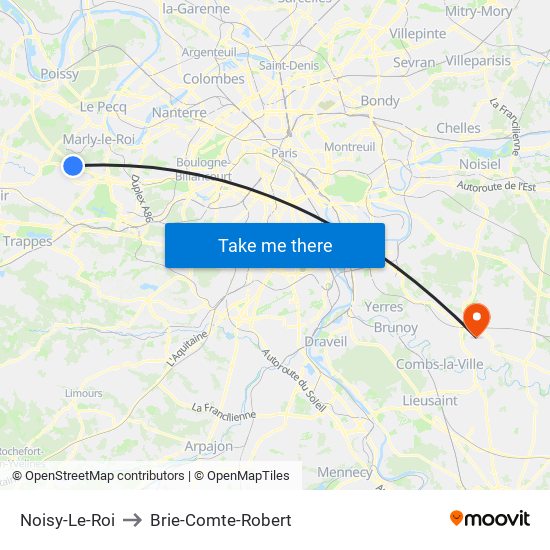 Noisy-Le-Roi to Brie-Comte-Robert map