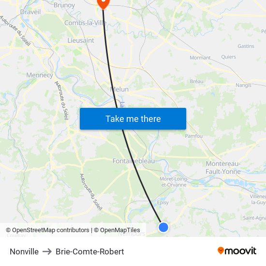 Nonville to Brie-Comte-Robert map