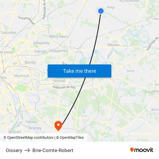Oissery to Brie-Comte-Robert map