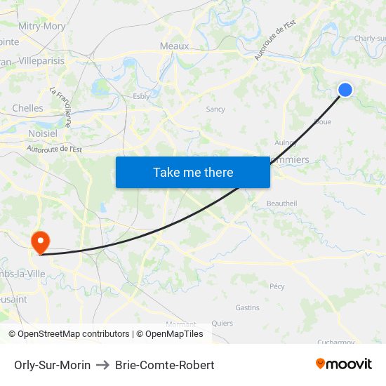 Orly-Sur-Morin to Brie-Comte-Robert map