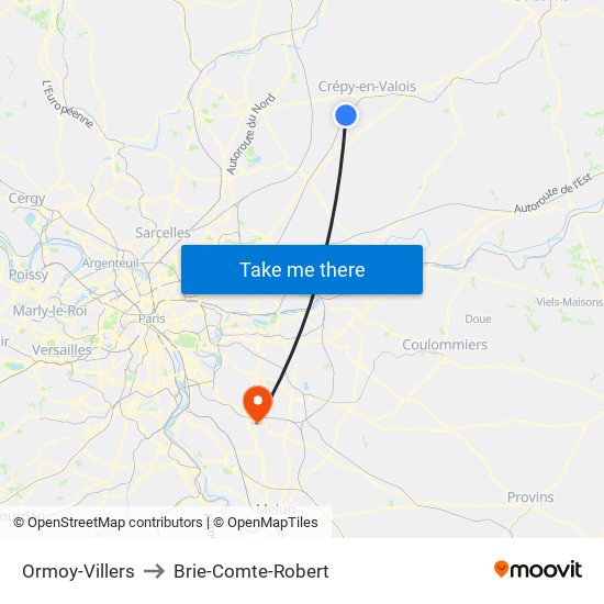 Ormoy-Villers to Brie-Comte-Robert map